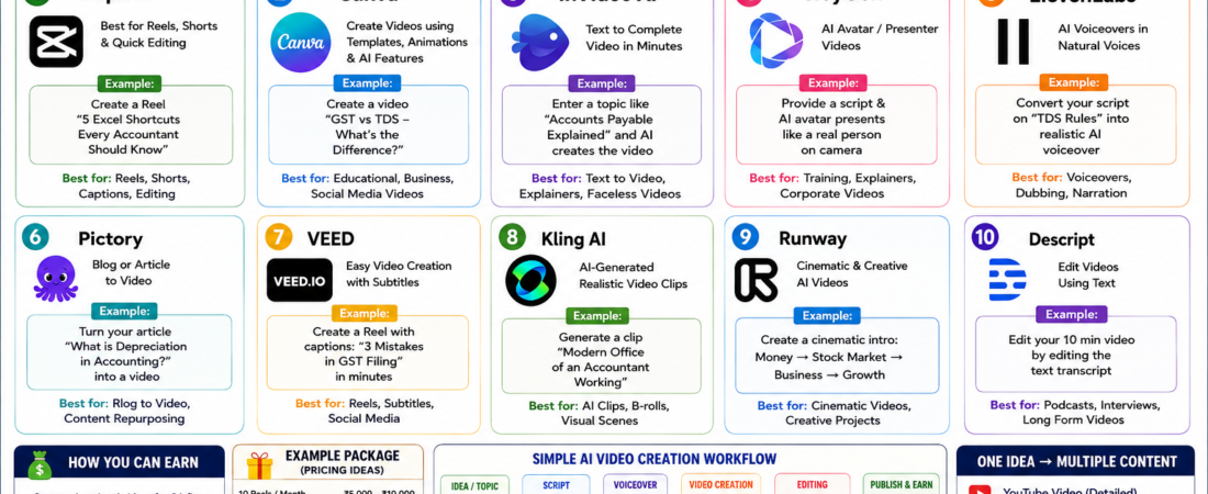 10 AI Video Tools to Make Professional Videos Without Editing Skills & Earn money